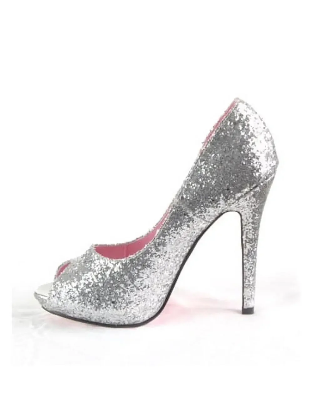 Leg Avenue 5011 Ella Glitter Silver Peep Toes NIB 5